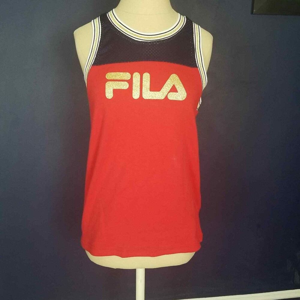 FILA WOMEN'S YOLANDA Red White Blue Gold TANK TOP XS NWT.